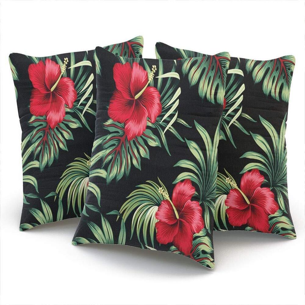 2459 Home Pillow Cases Tropical Vintage Red Hibiscus Floral Green Leaves - Picture 3 of 7